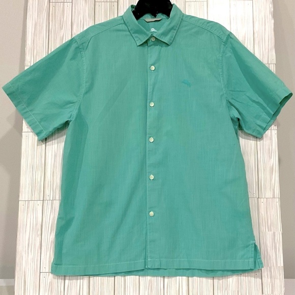 Tommy Bahama Antigua Sky Green Mens‎ Button Up Shirt Short Sleeve | Size L - Picture 1 of 10
